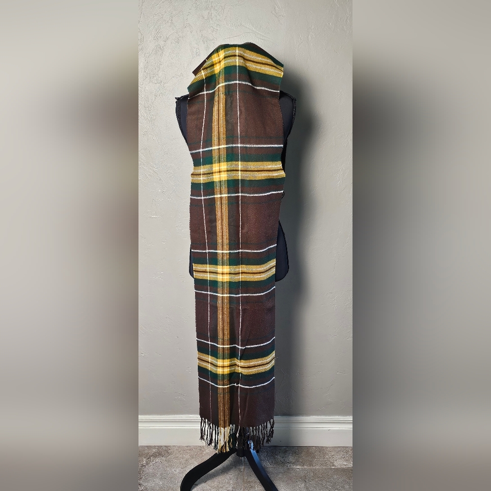 [MERONA] Brown, Yellow, Green & White Plaid Pattern Acrylic Scarf - Picture 4 of 13